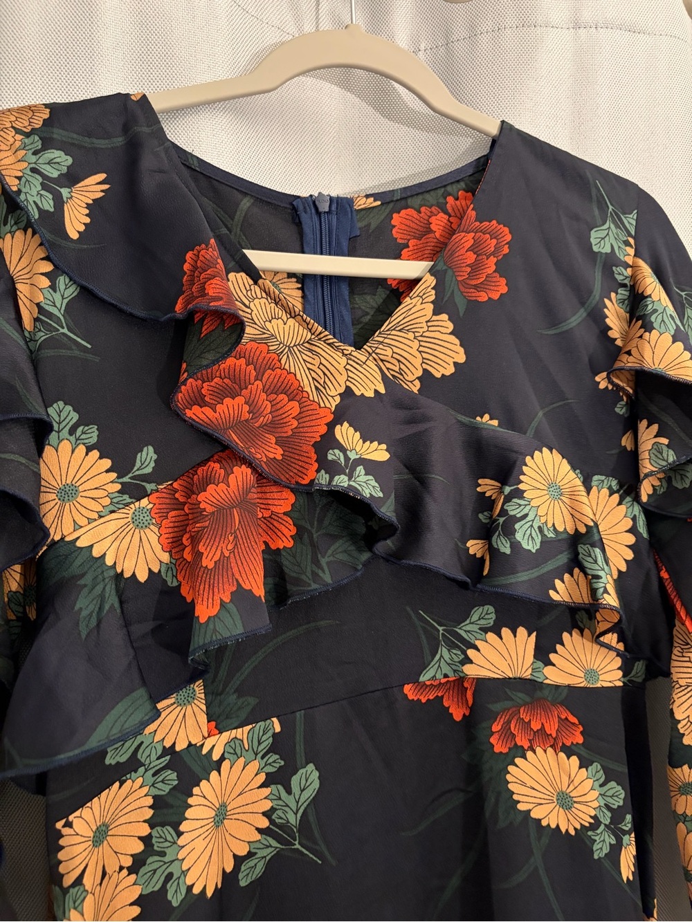 ASOS Floral Ruffle Maxi Dress Black Long Sleeve Size 8 - Picture 4 of 4
